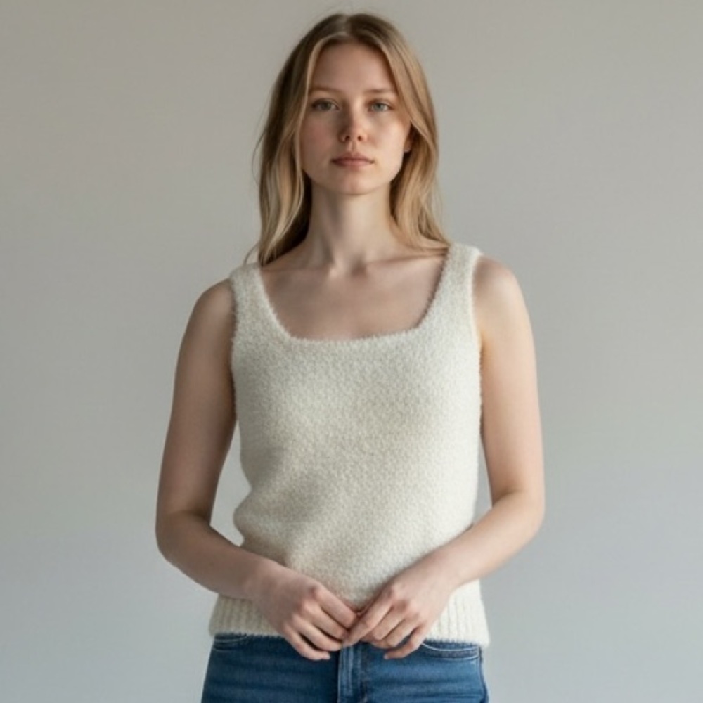 Skims Women's 2X/3X Cozy Fuzzy Scoopneck Tank Cropped Creme NWT 0206‎